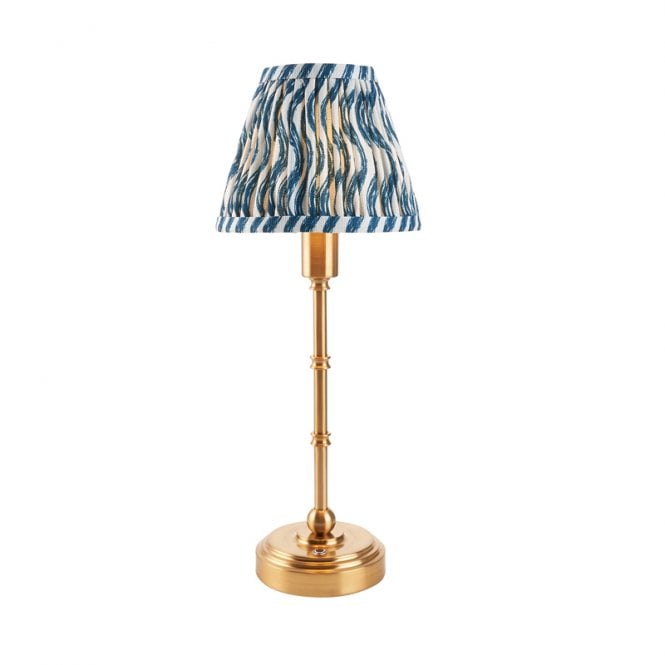 Luxia Ashurst 395 LED USB Rechargeable Touch Table Lamp - Brushed Brass with Blue Shade