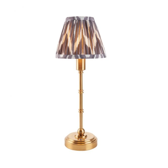 Luxia Ashurst 395 LED USB Rechargeable Touch Table Lamp - Brushed Brass with Grey Shade