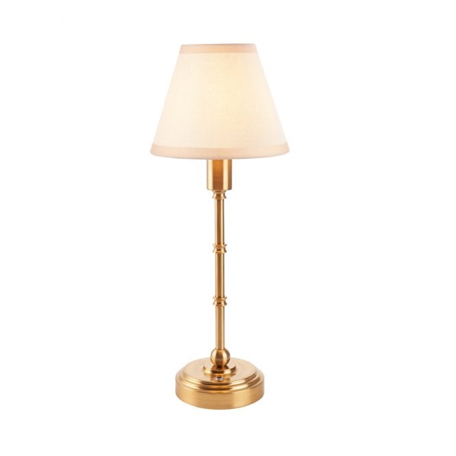 Luxia Ashurst 395 LED USB Rechargeable Touch Table Lamp - Brushed Brass with White Shade