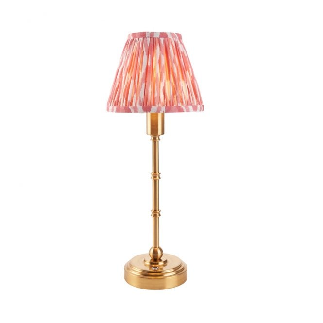 Luxia Ashurst LED USB Rechargeable Touch Table Lamp - Brushed Brass with Pink Shade