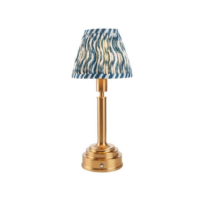 Luxia Aspley LED USB Rechargeable Touch Table Lamp - Brushed Brass with Blue Shade