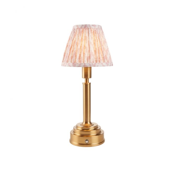 Luxia Aspley LED USB Rechargeable Touch Table Lamp - Brushed Brass with Pastel Pink Shade