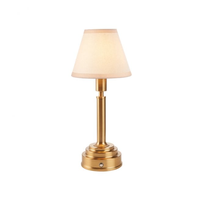Luxia Aspley LED USB Rechargeable Touch Table Lamp - Brushed Brass with White Shade