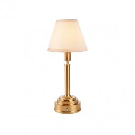 Aspley LED USB Rechargeable Touch Table Lamp - Brushed Brass with White Shade