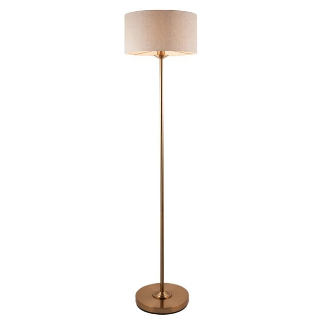 Luxia Bampton Floor Lamp - Vintage Brass & Natural Linen Shade