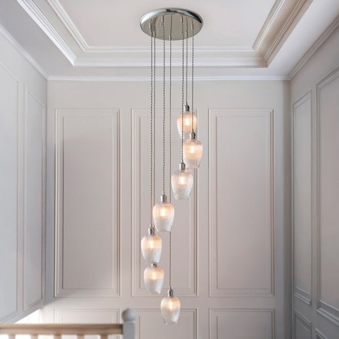 Luxia  Beau 7 Light Glass Cluster Ceiling Pendant - Nickel