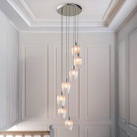 Luxia Beau 7 Light Glass Cluster Ceiling Pendant - Nickel