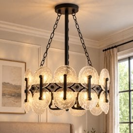 Luxia Chicago 5 Light Glass Chandelier - Black