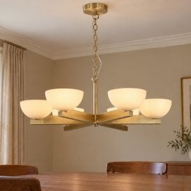 Luxia Dakota 6 Light Multi Arm Glass Ceiling Pendant - Satin Brass