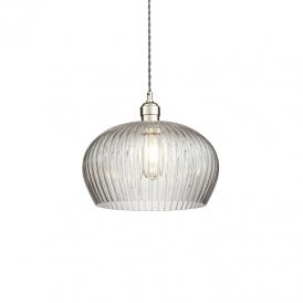 Edensor Wide Glass Ceiling Pendant Light - Polished Nickel