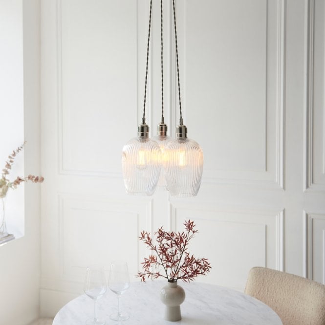 Luxia  Elodie 3 Light Glass Cluster Ceiling Pendant - Nickel