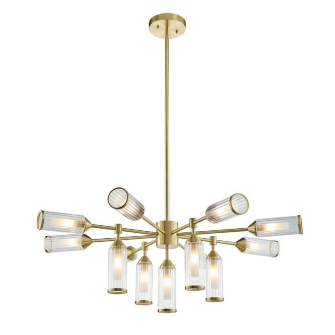 Luxia Flute 13 Light Glass Chandelier - Satin Brass