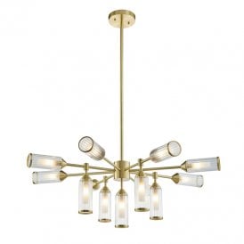 Flute 13 Light Glass Chandelier - Satin Brass