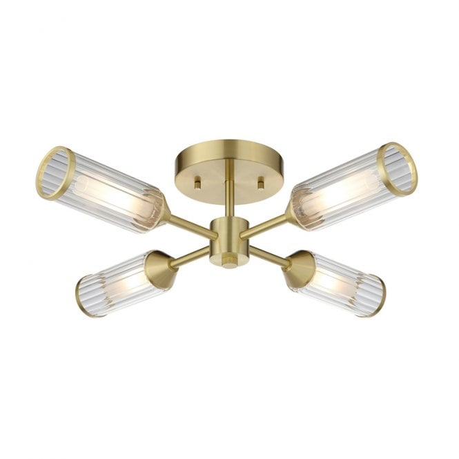 Luxia Flute 4 Arm Glass Semi-Flush Ceiling Light - Satin Brass