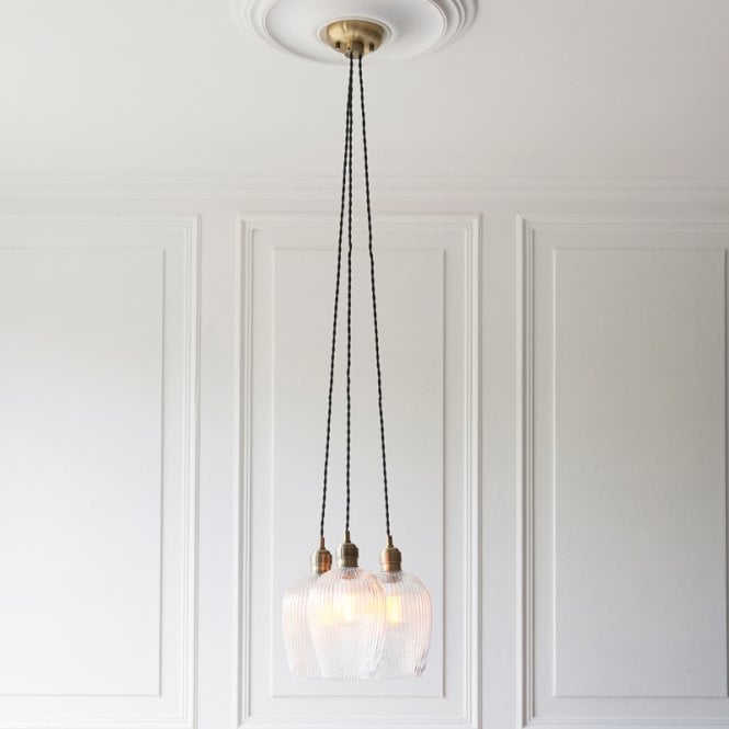 Luxia  Hallie 3 Light Glass Cluster Ceiling Pendant - Antique Brass