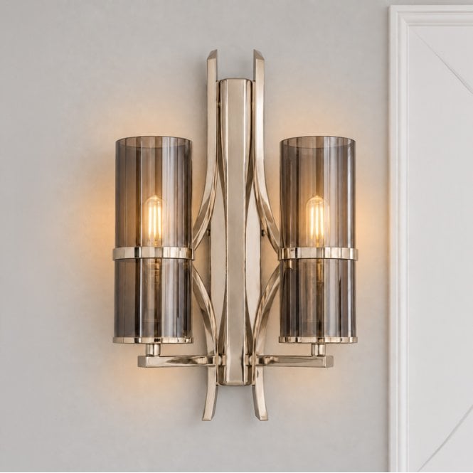 Luxia  Hartford Glass Twin Wall Light - Polished Nickel