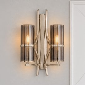Luxia Hartford Glass Twin Wall Light - Polished Nickel