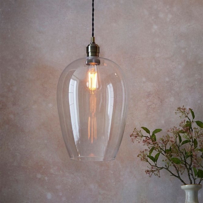 Luxia Heidi Glass Large Ceiling Pendant Light - Antique Brass