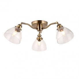 Horton Glass Semi-Flush Ceiling Light - Antique Brass