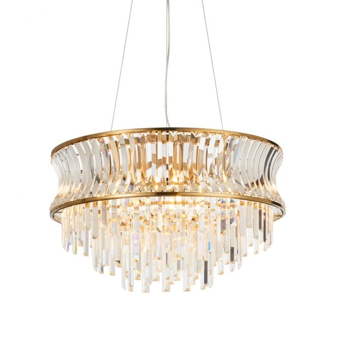 Luxia Keswick Droplet Crystal Chandelier - Polished Brass