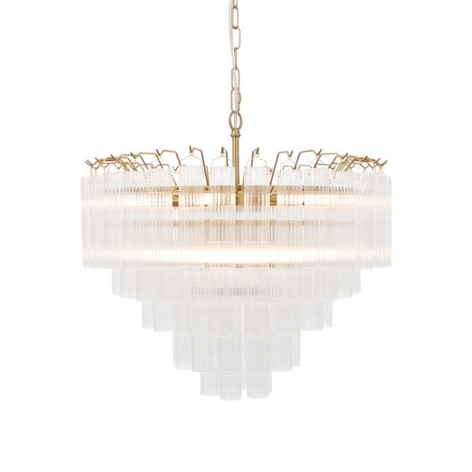 Luxia Lautrec Clear Ribbed Glass Chandelier - Satin Brass