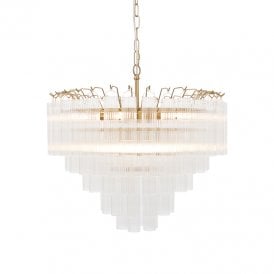 Lautrec Clear Ribbed Glass Chandelier - Satin Brass