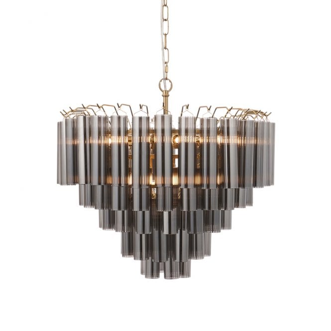 Luxia Lautrec Smoked Glass Chandelier - Satin Brass