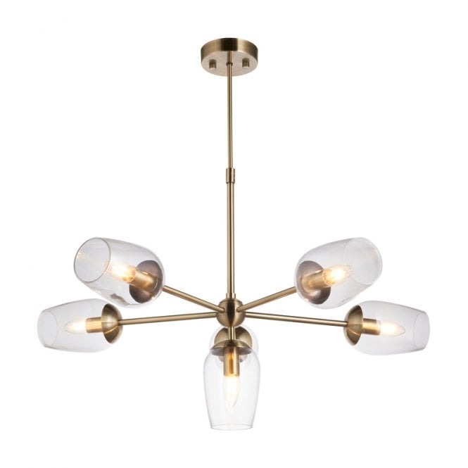 Luxia Mells 6 Arm Glass Ceiling Pendant Light - Antique Brass