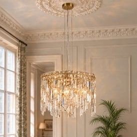 Luxia Menton 5 Light Glass Chandelier - Satin Brass