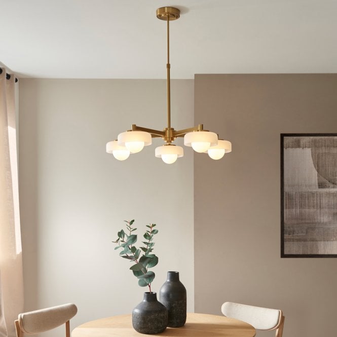 Luxia  Missy 5 Arm Glass Ceiling Pendant Light - Brass