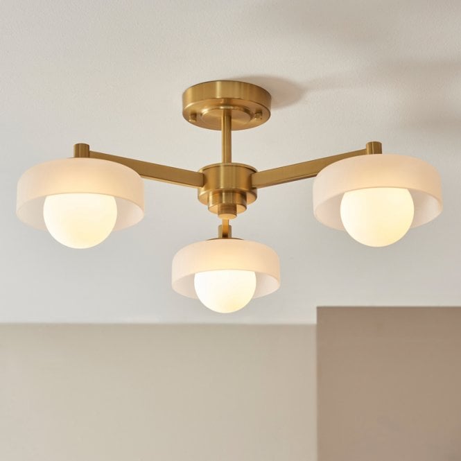 Luxia  Missy Glass Semi-Flush Ceiling Light - Brass