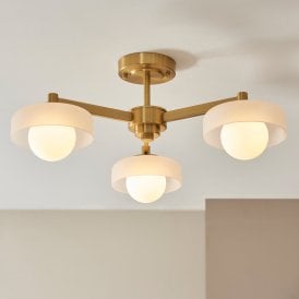 Luxia Missy Glass Semi-Flush Ceiling Light - Brass