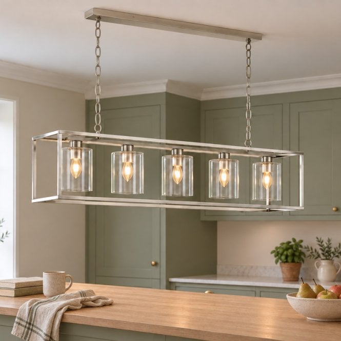 Luxia  Nevada Glass Bar Ceiling Pendant - Satin Silver