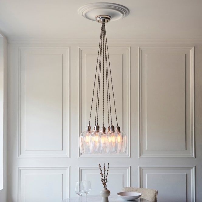 Luxia  Poppy 7 Light Glass Cluster Ceiling Pendant - Nickel