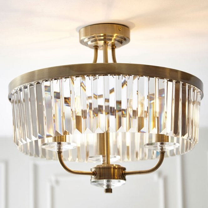 Luxia Rosewood Glass Semi-Flush Ceiling Light - Antique Brass