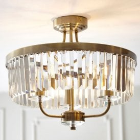 Rosewood Glass Semi-Flush Ceiling Light - Antique Brass