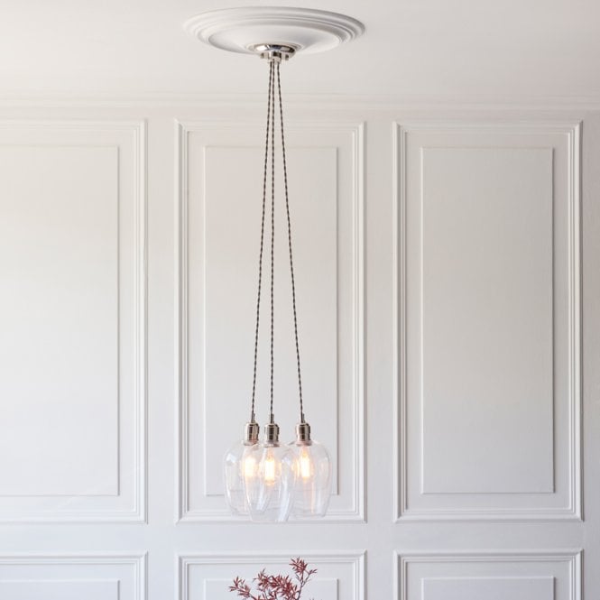 Luxia  Rosie 3 Light Glass Cluster Ceiling Pendant - Nickel