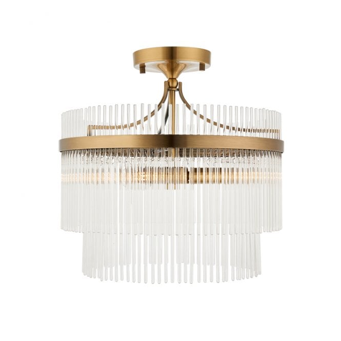 Luxia Torquay Glass Semi-Flush Ceiling Light - Antique Brass