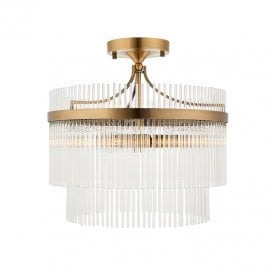 Torquay Glass Semi-Flush Ceiling Light - Antique Brass