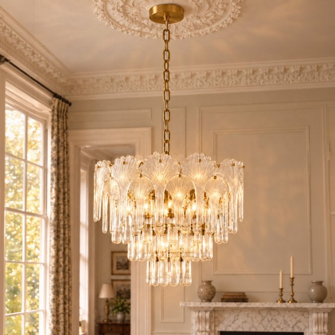 Luxia  Toulouse 5 Light Glass Chandelier - Satin Brass