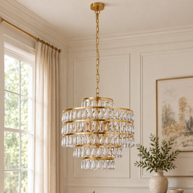 Luxia  Villandry 9 Light Glass Chandelier - Satin Brass