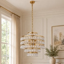 Luxia Villandry 9 Light Glass Chandelier - Satin Brass