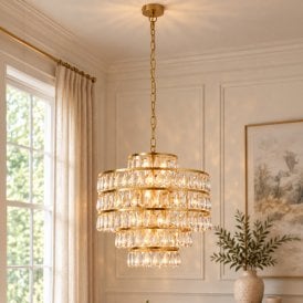 Luxia Villandry 9 Light Glass Chandelier - Satin Brass