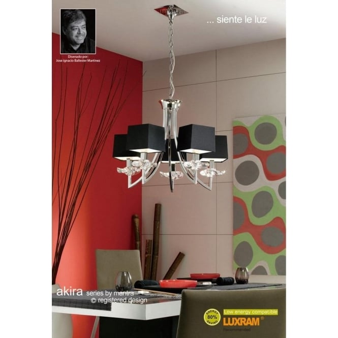 Mantra M0782 Akira 5 Light Ceiling Pendant in Polished Chrome Finish with Black Shades