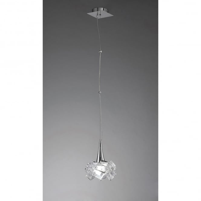 Mantra M3963 Artic Single Light Low Energy Ceiling Pendant in Polished Chrome Finish with Crystal Glass