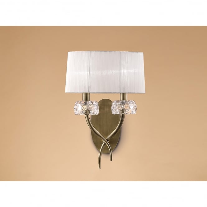Mantra M4634AB/S Loewe 2 Light Switched Wall Fitting in Antique Brass Finish with Cream Shade