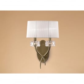 M4634AB/S Loewe 2 Light Switched Wall Fitting in Antique Brass Finish with Cream Shade