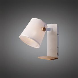 M5462 Nordica II Single Light Switched Wall Lamp in White Metal with Wooden Shelf