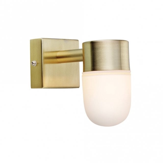 Markslojd 41488 Menton Single Light Bathroom Wall Fitting In Brushed Brass Finish With White Glass Shade