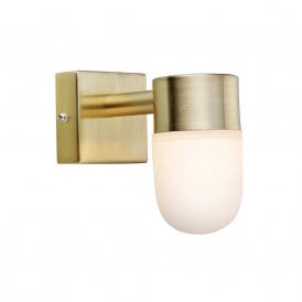 41488 Menton Single Light Bathroom Wall Fitting In Brushed Brass Finish With White Glass Shade